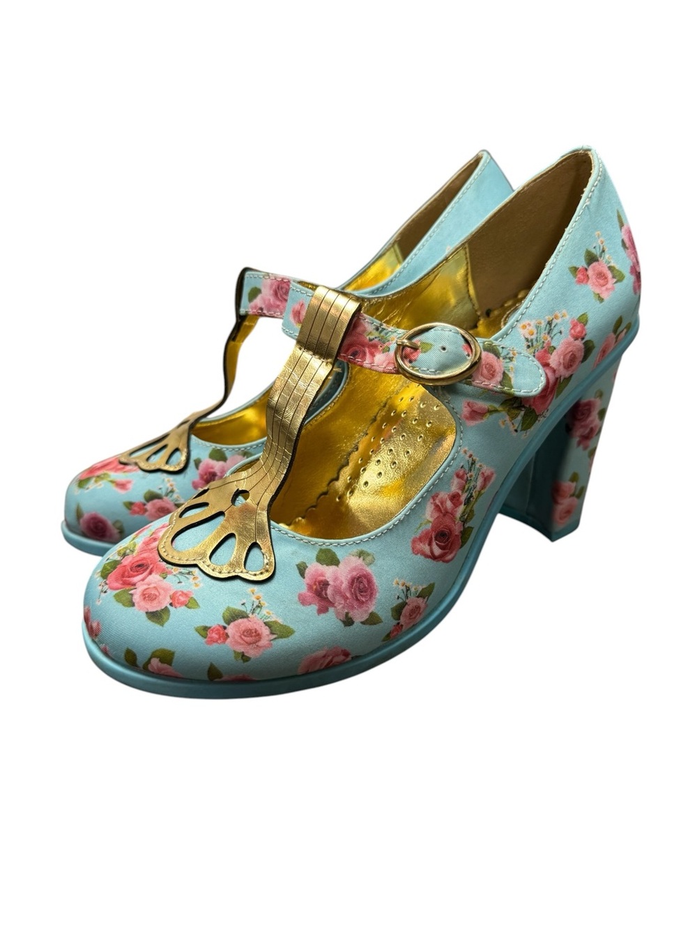 Hot Chocolate Emma Floral Roses Platforms Heels T-Bar Mary Janes Blue EU 37 - Picture 2 of 13